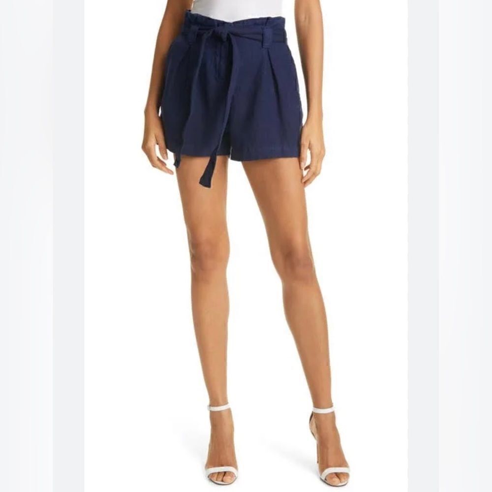 L’Agence Hillary Navy Blue Linen Paperbag Shorts Size 31 New